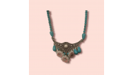 Ashura Handmade Turquoise Stone Needle Lace Zamak Flowy Necklace