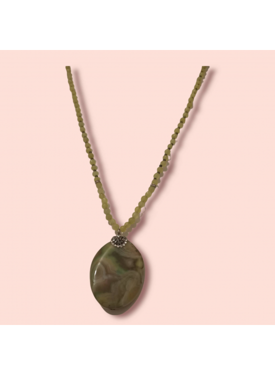 Ashura Handmade Green Agate Stone Zircon Inlaid Necklace