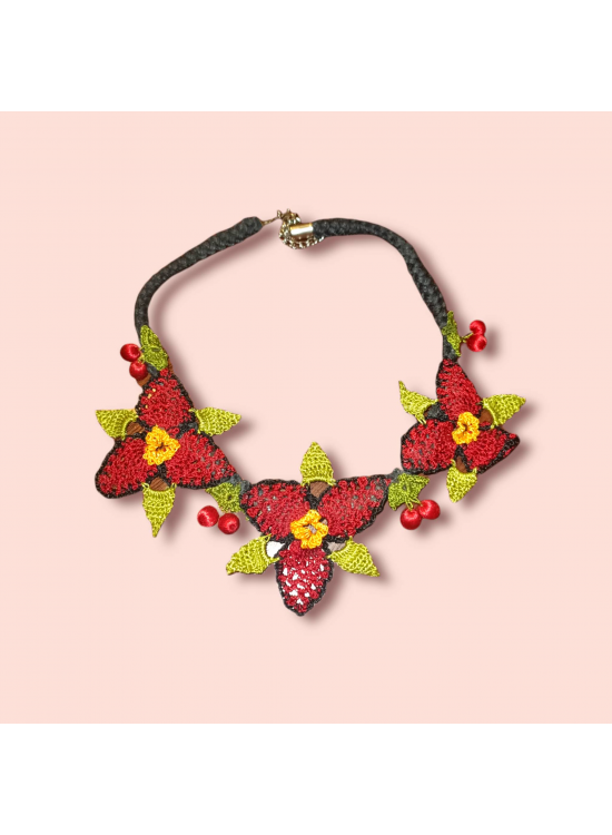 Ashura Handmade Lace Angles Crochet And Cherry Embroidered Authentic Necklace On Cord