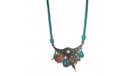 Ashura Handmade Turquoise Stone Needle Lace Zamak Flowy Necklace