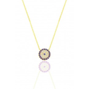 Silver gold gilded zircon stone evil eye model necklace