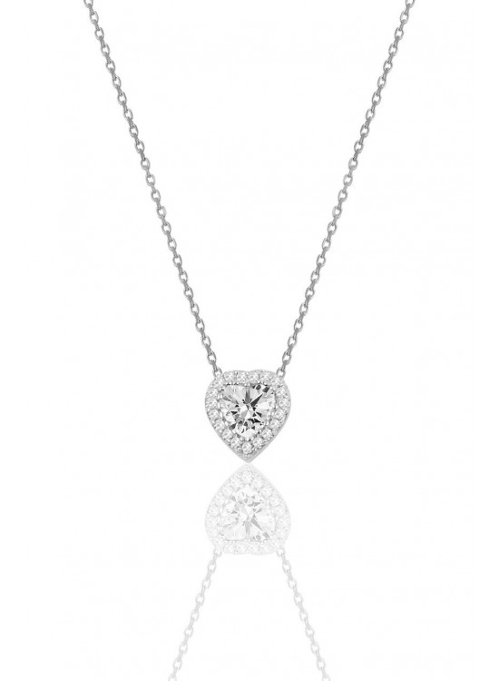 Heart model necklace with diamond mount in silver