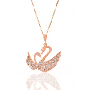 Sterling silver mother baby swan necklace with rose zircon stone