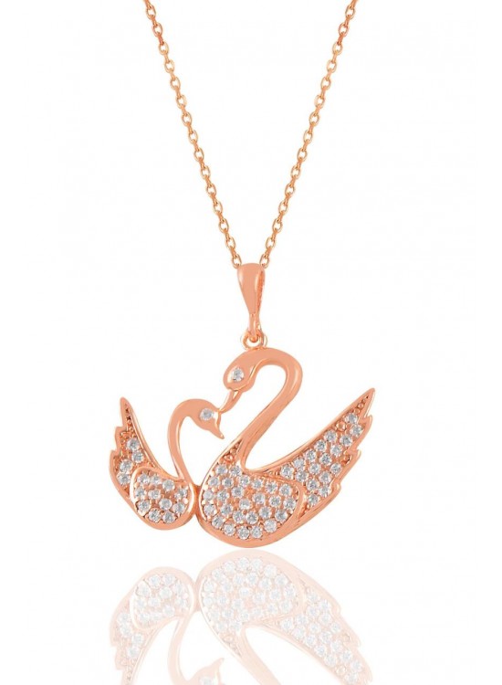 Sterling silver mother baby swan necklace with rose zircon stone