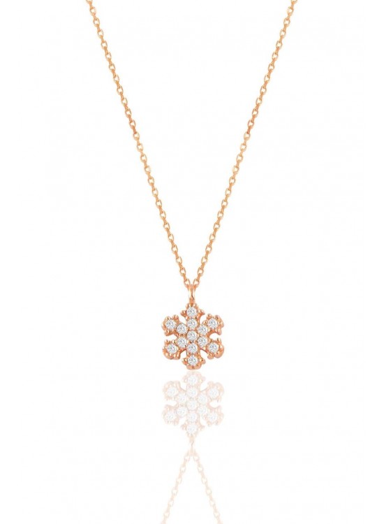 Sterling Silver Rose Zircon Stone Snowflake Necklace