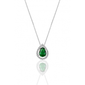 Sterling Silver Rhodium Root Emerald Stone Drop Model Necklace