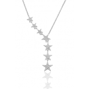 Sterling Silver Rhodium and Zircon Stone Shooting Star Necklace