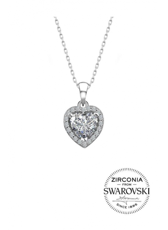 Sterling Silver Diamond Heart Necklace with Swarovski Stones