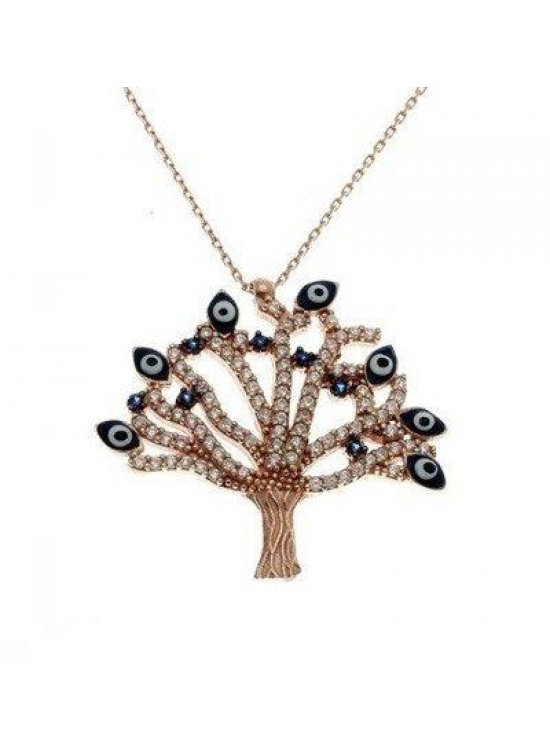 Rose Evil Eye Tree Necklace